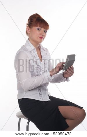 Woman Thinks On The Calculator