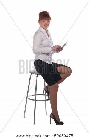 Woman Thinks On The Calculator