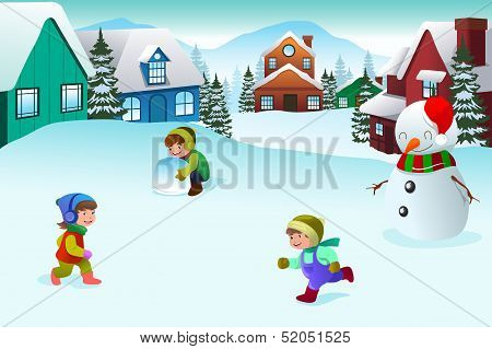 Kids Playing In A Winter Wonderland