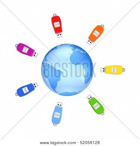 Colorful flashdrives around Earth.