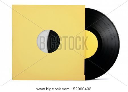 Vinyl record in paper sleeve isolated on white
