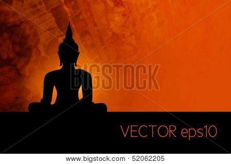 Buddha silhouette against red grunge background