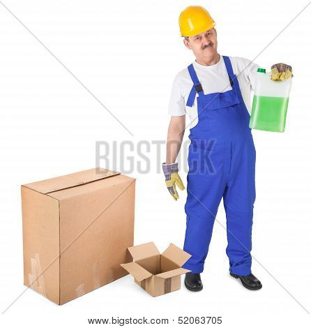 Worker Recives Delivery With Green Liquid