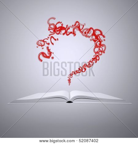 An open book and a question mark