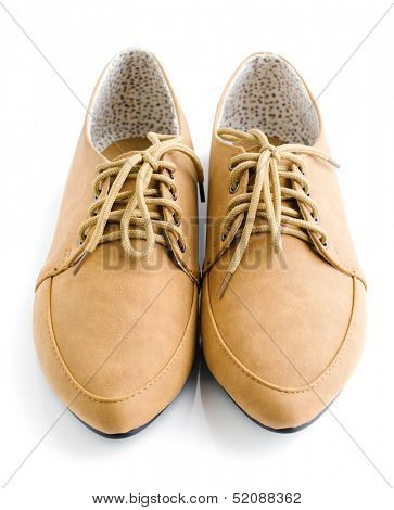 Casual brown leather lady shoes isolated on white background