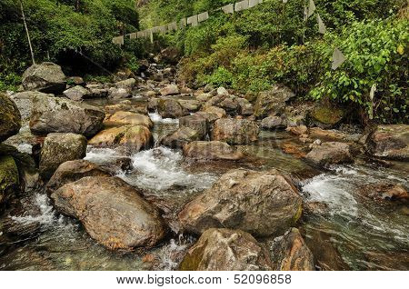 Water Flowing Through Rocks, Reshi River, Reshikhola, Sikkim