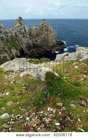 Scenic view from Pointe de Penhir on Atlantic coast in Brittany, France.