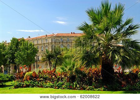 Lush green park in city of Nimes in southern France