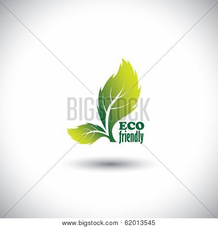 Eco Friendly Concept Showing Green Fresh Vibrant Leaves - Vector Icon