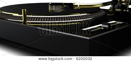 DJ gramofon (černá a zlatá) na bílém pozadí