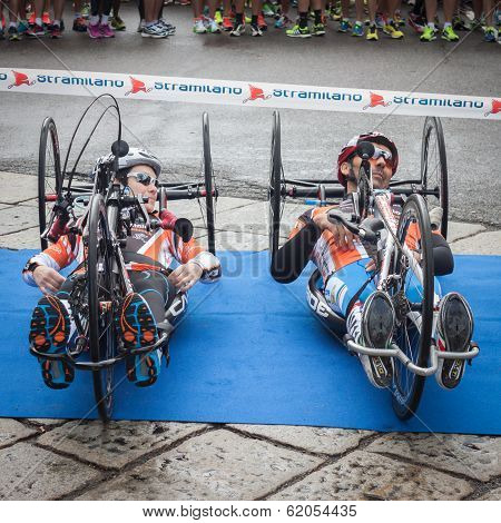 Disabled Athletes Taking Part In Stramilano Half Marathon