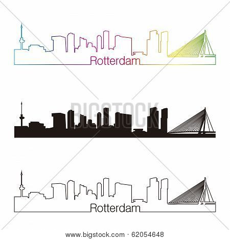 Rotterdam Skyline Linear Style With Rainbow