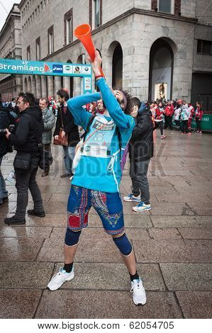 Athlete With Trumpet At Stramilano Half Marathon
