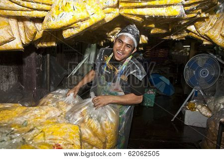 Women Are Selling Fresh Flowers At The Morning Market
