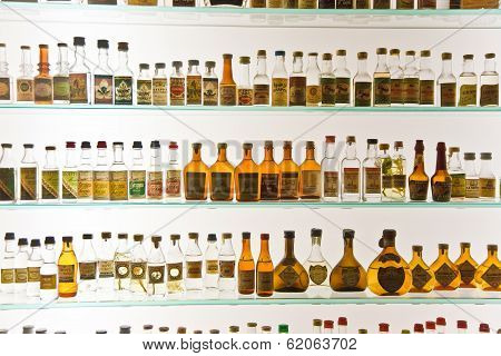 Old Grappa Bottles In Basano De Grappa In A Grappa Museum