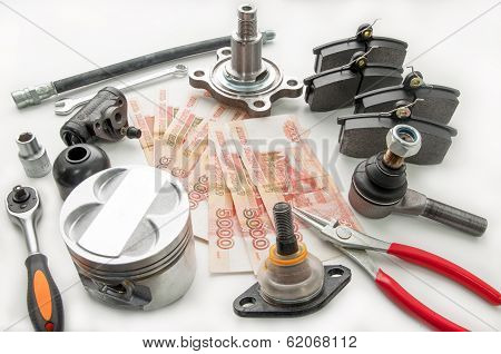 Automobile spare parts and money