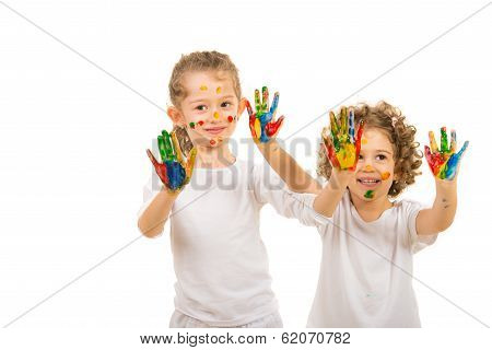 Girls Showing Colorful Hands