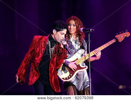 BUDAPEST, HUNGARY - AUG 9: The rock/ pop/ funk musician Prince in concert at the annual Sziget Festival in Budapest, Hungary, on Tuesday, August 9, 2011.