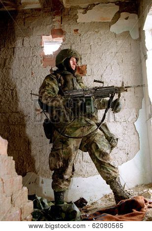BRCKO, BOSNIA - JANUARY 18: United States Army troops on patrol in Bosnia as part of NATO's SFOR on Jan 18, 1996 in Brcko, Bosnia
