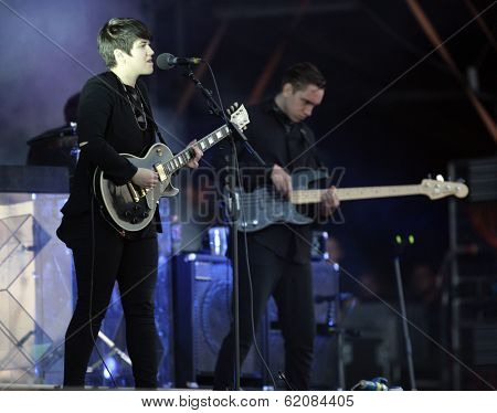BUDAPEST, HUNGARY, AUGUST 10: The British indie pop band XX play live in concert at the annual Sziget Music Festival on August 10, 2012 in Budapest, Germany