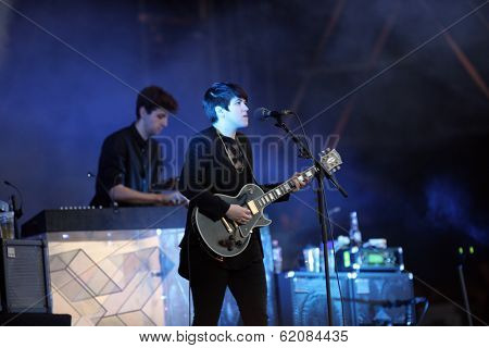 BUDAPEST, HUNGARY, AUGUST 10: The British indie pop band XX play live in concert at the annual Sziget Music Festival on August 10, 2012 in Budapest, Germany