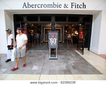 PARAMUS - JULY 9: Shoppers walk past an Abercrombie & Fitch retail clothing store in Paramus, New Jersey, on Tuesday, July 9, 2013. 