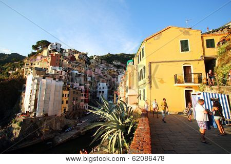 RIOMAGGIORE - ITALY: AUG 17: The town of Riomaggiore, Italy, on Sunday, August 17, 2013. The village is one of five making up Cinque Terre. 