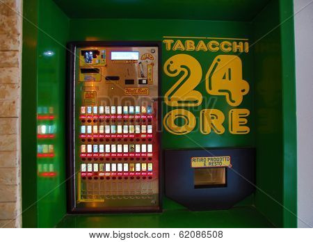 MONTEROSSO - ITALY: AUG 17:  A cigarette vending machine in Monterosso, Italy, on Sunday, August 17, 2013. 