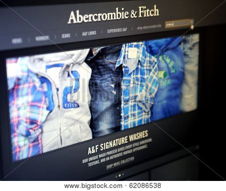 NEW YORK CITY - AUG 30, 2013: The website of American clothing retailer Abercrombie & Fitch. A&F is a leading retailer of sportswear and lifestyle clothing. 