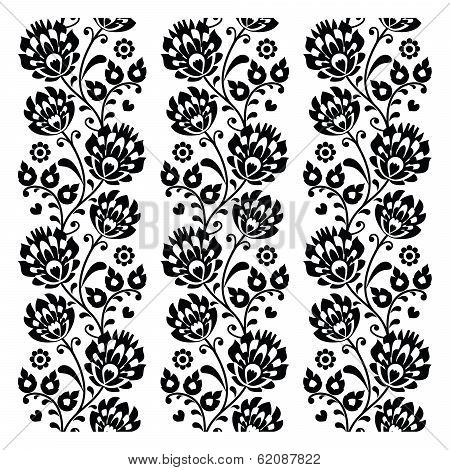 Seamless traditional folk polish pattern in black - seamless embroidery stripes