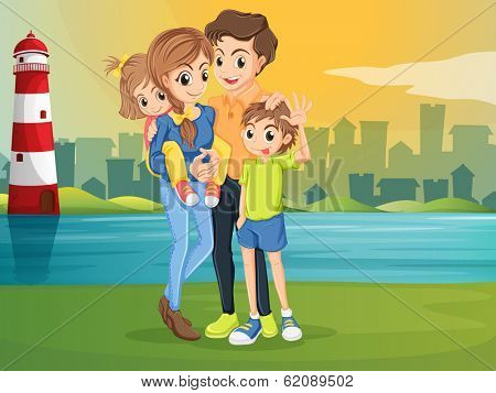 Illustration of a family across the lighthouse