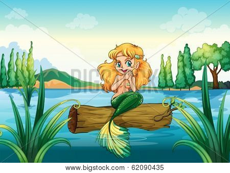 Illustration of a mermaid above the log