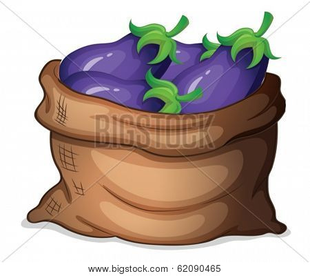 Illustration of a sack of eggplants on a white background