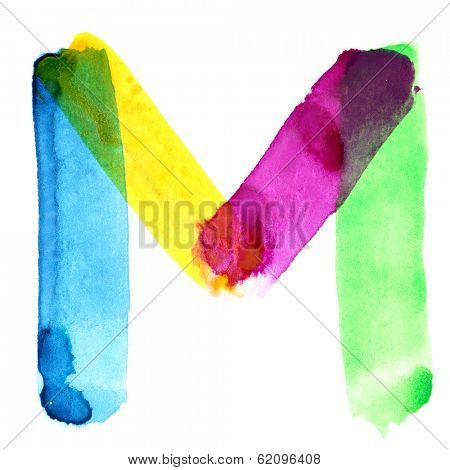 Letter M - colorful watercolor alphabet