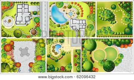 Collections od  Landscape Plan with treetop symbols