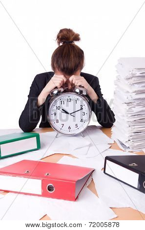 Woman businesswoman under stress missing her deadlines
