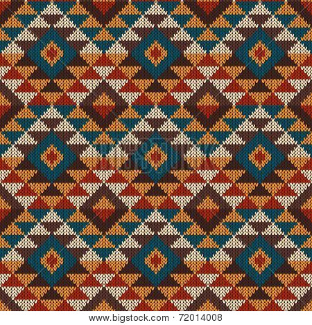 Traditional Tribal Aztec Seamless Pattern On The Wool Knitted Texture