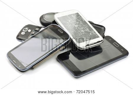 Pile of broken smart phones