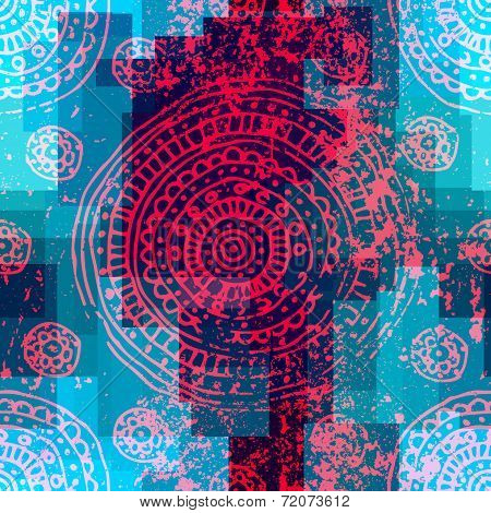 Grunge ornament on geometric background