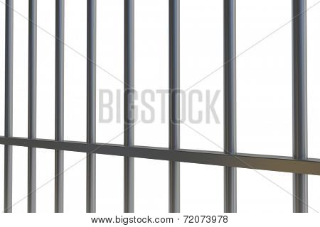 Digitally generated metal prison bars on white background