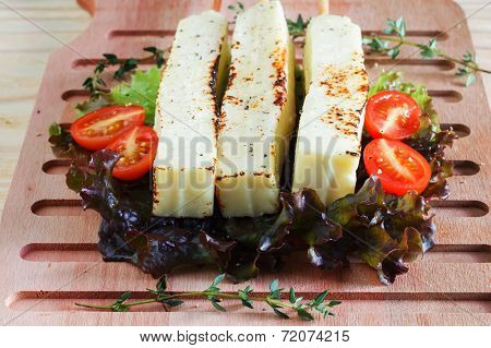 Brazilian Grilled Cheese Snack Queijo Coalho, Tomato, Hydroponic