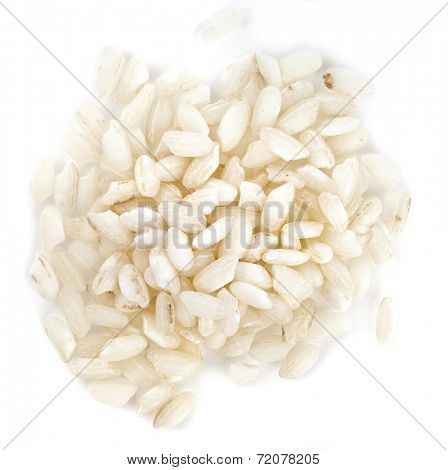 Rice Rizotto Arborio Premium Quality top view surface close up isolated on white background