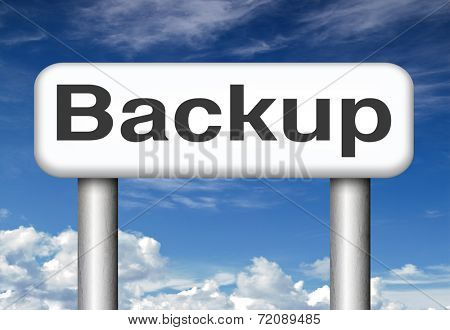 Backup data and software on copy in the cloud on a harddrive disk on a computer or server for file security. Extra copies to restore lost data from crashed disks.