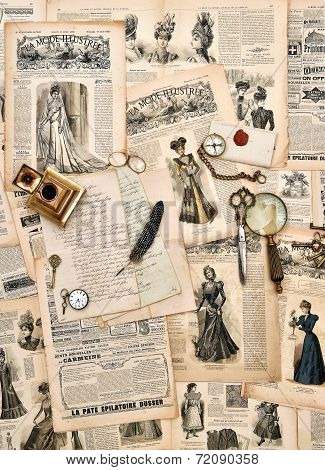 Antique Office Supplies, Old Letters, Writing Tools, Vintage Fashion Magazine