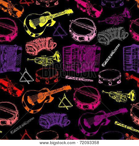 Musical instruments seamless color pattern