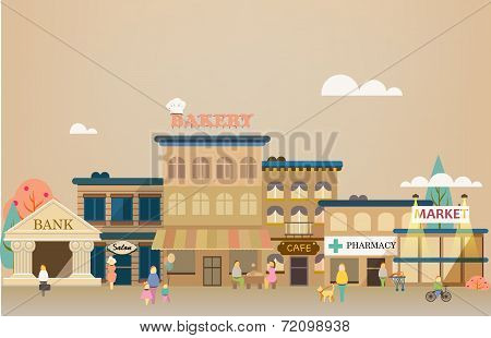 Set buildings of small business flat design