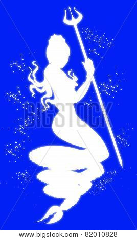 Fabulous Mermaid In An Light Underwater World With Trident