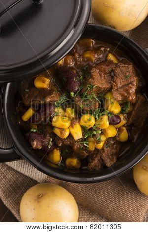Tasty Winter Traditional Hot Pot Stew With Meat And Vegetables