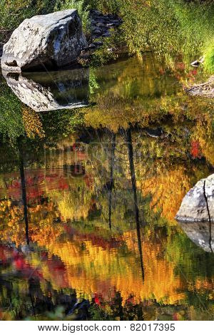 Fall Fire Orange Red Colors Reflection Wenatchee River Valley Washington