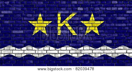 Flag Of Kinshasa Painted On Brick Wall